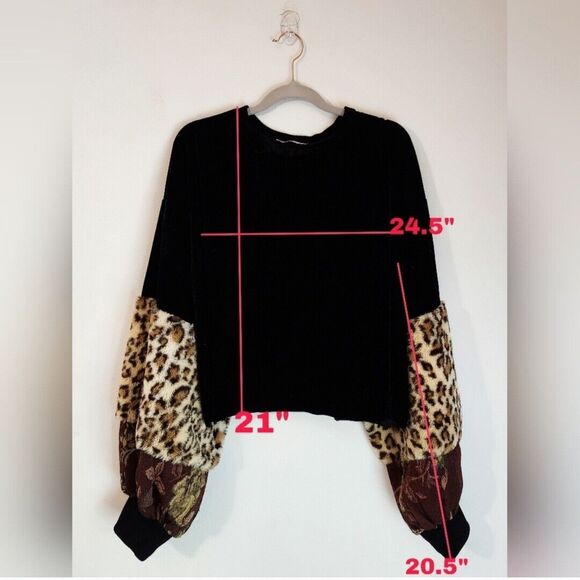 Zara Medium Oversized Cropped Suede Top | Patchwork Balloon Sleeves - Picture 7 of 8